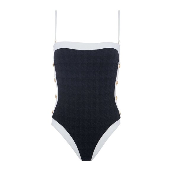 L'AGENCE Tory Colorblock Chic Bandeau One Piece Swimsuit in Black Small New - Picture 11 of 16